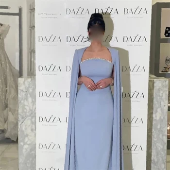 MULOONG אופנה Sequineds גבישים ללא שרוולים צוואר מרובע ים זמן שמלת הערב באורך רצפת רכבת לטאטא שמלת נשף חדשה 2023