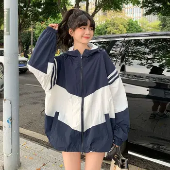 Oversize מעילי נשים 2023 BF סגנון שיק Harajuku השמש הוכחה קוריאנית מעיל רוח טלאים שכבות רוכסן אופנת רחוב האביב להאריך ימים יותר