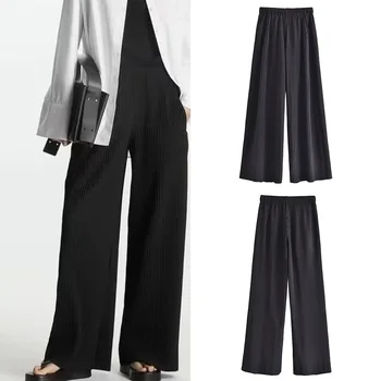 PB&ZA אביב/קיץ נשים חדשות של אופנה בסגנון מינימליסטי elasticated גבוהה המותניים מזדמן למתוח את המכנסיים.