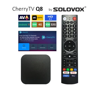 Q8 CherryTV טרקטורונים אנדרואיד 11 ביצועים גבוהים טלוויזיה בשידור חי תיבת 4G 32G על ידי SOLOVOX MIMO WiFi BT5 DRM Widevine L1 S905Y4 דובדבן שחקן