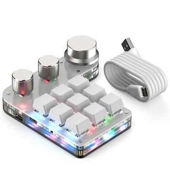 RGB מאקרו מקלדת Bluetooth 3 הידית מותאמת אישית מקלדת מיני מכני מקלדת לתכנות מאקרו משחקי לוח מקשים(לבן)