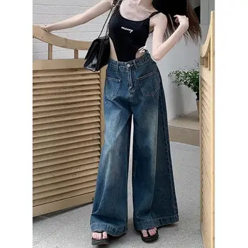 S-4XL Y2K הקיץ הג 'ינס לנשים בגדים גבוהה המותניים ישר ג 'ינס וינטאג', עודפים עם רגליים רחב קוריאנית מינימליסטי יוממות