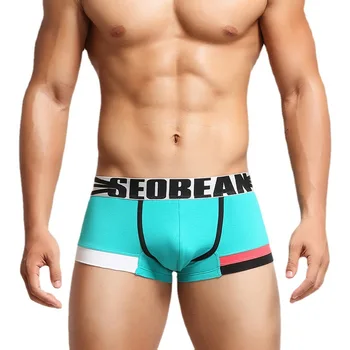 Seobean גברים עלייה נמוכה מכנסי בוקסר עם בצורת U בולטים אופנה גברים תחתונים מכותנה