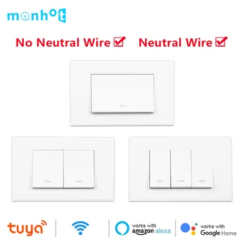 Tuya WiFi חכם לדחוף כפתור Interruptor Switches110-220v 1/2/3Gang פיזית מנורה מתג בית חכם עובדת עם הבית של Google אלקסה