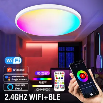 Tuya WiFi חכם מנורת תקרה RGBCW ניתן לעמעום אור תקרת עם שליטה מרחוק השינה נורות LED עבור סירי אלקסה Google