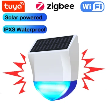 Tuya חכם Zigbee/Wifi אזעקת סירנה עמיד למים חיצוני עם שמש ו-USB אספקת מתח אופציונלי 95dB שליטה מרחוק