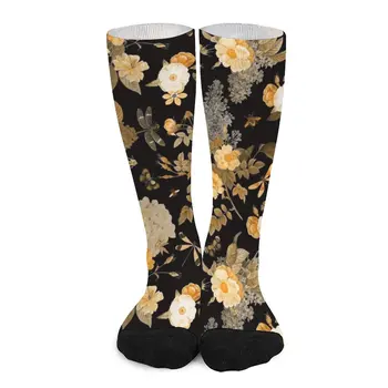 UtART - בציר ורדים פרח האביב ותחילת חרקים דפוס - ספיה שחור וזהב גרביים לילדים, גרביים גרבי גברים.