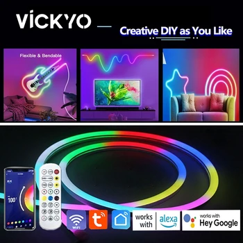 VICKYO LED אורות ניאון הרצועה Tuya Wifi עמיד למים ניאון, מנורות לילה אורות עובד עם אלקסה Google Assistant עבור עיצוב חדר