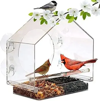 Virtetic חלון לציפור מזין על-ידי הטבע בכל מקום עם דלתות הזזה זרע בעל 4 חזק במיוחד כוסות יניקה.גדול ציפור מזינים