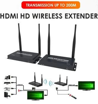 Wireless HDMI תואם-200M Extender 2.4 G 5G HD 1080P משדר מקלט TCP/IP להאריך אודיו וידאו העברה מקס 1Tx כדי 4RXs