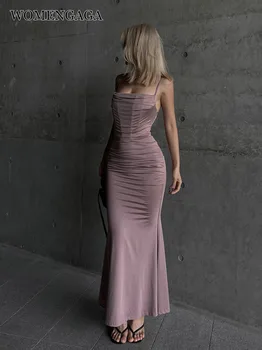WOMENGAGA באיכות גבוהה ורוד סקסי, רזה אדרה שמלת מקסי אלגנטי עבור 2023 הקיץ Fishtail להחליק שמלה בסגנון קוריאני G8AD