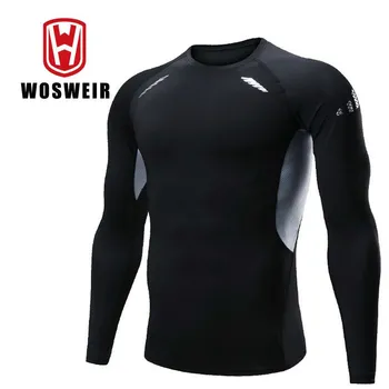 WOSWEIR מנהל הספורט דחיסה שרוולים ארוכים אדידס לגברים יבש מהירה ללבוש חליפת ריצה ריצה מכון כושר בגדים לגבר