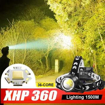 XHP360 גבוה כוח LED פנס גבוהה-בהירות נטענת USB זום IPX4 עמיד למים פנס קמפינג חיצוני עובד ראש הפנס