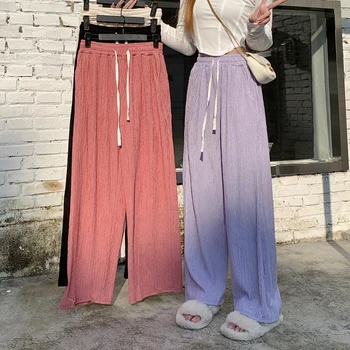 Y2k מכנסיים נשים אופנה קוריאנית קפלים גבוהה המותניים מכנסיים אישה וינטג ' באגי רחב הרגל אצן שחור ורוד לחיים בגדים