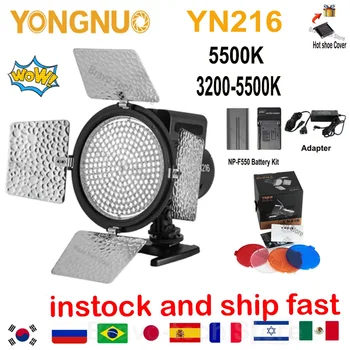YONGNUO YN216 LED YN-216 5500k/3200~5600K צילום אור וידאו עם 4 טמפרטורת צבע לוחות עבור Canon Nikon DSLR, מצלמות