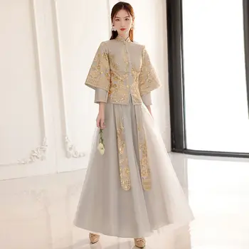 Yourqipao 2023 סיני חדש שמלת שושבינה לנשים הזהב שמלות הלבוש המסורתי הסיני שמלת שושבינה לנשים Hanfu