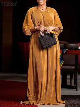 ZANZEA 2023 אופנה אלסטי המותניים שמלות נשים אלגנטי, שמלת מקסי קפול Dolman שרוול החלוק O-צוואר Oversize בציר Vestido
