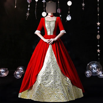 אדום שמלת נשף מימי הביניים, נשים שמלות ערב מארי נשף המסכות תיאטרון צד שמלות Vestido De Noche Abenkleider