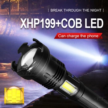 אולטרה חזק XHP199+קוב פנס LED נטענת USB פנס מתח גבוה טקטי Tocrh חיצוני עמיד למים אורות קמפינג
