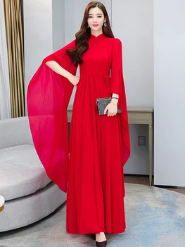 אופנה לבן אלגנטי שיפון שרוול ארוך ורוד נשף שמלות כלה אדומה שמלת חוף קיץ בגדי נשים 2023 ערב מקסי