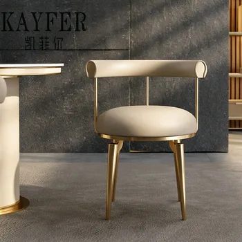 אור יוקרה הביתה מיקרופייבר עור פוסט-מודרנית מעצבת בסגנון יוקרתי האוכל פשוט כיסא עם משענת גב משענות