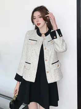 איכות גבוהה צרפתי קטן ריחני ז ' קט טוויד מעיל נשים חדש סתיו החורף קוריאני אופנה מזדמן Wollen מעילים להאריך ימים יותר Casacos