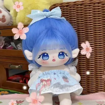 אין תכונה Kawaii נערה שיער כחול קטיפה הבובה הגוף להתלבש בובת צמר גפן Plushie כרית Cosplay מתנה 20 ס 