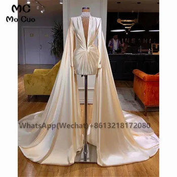 אלגנטי 2023 שנהב שמלות לנשף קפלים צוואר גבוה נוצץ סאטן נשים שמלת ערב שמלה בהזמנה אישית
