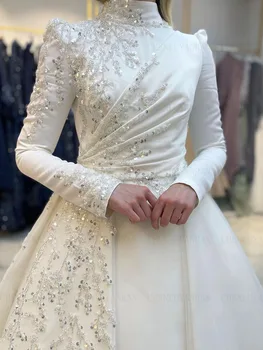 אלגנטי המוסלמים שמלות חתונה עבור נשים אפליקציה חרוזים Wendding שמלה קו סאטן שמלות לנשים 2023 فستان حفلات الزفاف