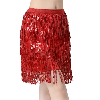 אלגנטי לטיני ריקוד בטן ציצית נצנצים חצאיות לנשים באמצע שנות ה-עלייה מוצק הרזיה הודו Dancewear הבמה תלבושות