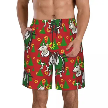 בול טרייר חג המולד מזדמן מתאים שטוח הקדמי מכנסיים קצרים לגברים שרוך חוף מכנסיים נוחות קצרים הביתה S
