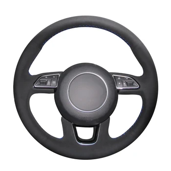ביד לתפור שחור זמש המכונית כיסוי גלגל הגה עבור אאודי Q3 2015-2018