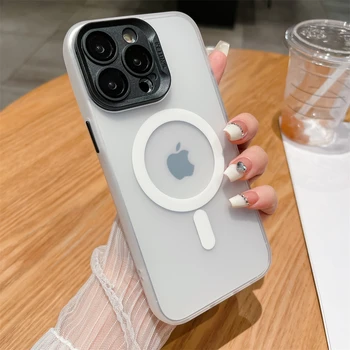 בלתי נראה קיפול מחזיק מצלמה מגנטי טעינת הטלפון מקרה עבור iPhone 14 13 12 11 Pro מקס שקוף מט Shockproof כיסוי