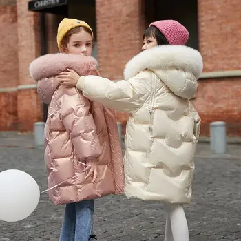 בנות החורף והברדסים נוער, נערות צעירות חם מעיל הלבשה עליונה העשרה תלבושת ילדים ילדים ילדות פרווה מעיל עם ברדס עבור 2-12 שנים T43