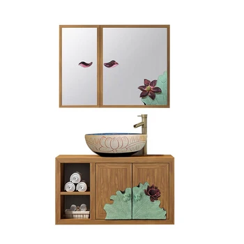 בסינית בסגנון עתיק מעץ מלא ארון אמבטיה במראה הקבינט שילוב אמבטיה הקיר בשירותים חליפה