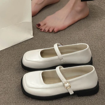 בציר אלגנטי נעלי נשים נעלי 2023 סתיו בוהן מרובע Bowknot פרל לקשט אישה המעצבת מרי ג ' יין נעליים נעלי עור