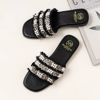 בקיץ פתוח אצבעות נעלי בית לנשים נעליים שטוחות אור חוף נעלי נשים שחור רחב סנדלים לנשים חיצונית Zapatillas Mujer