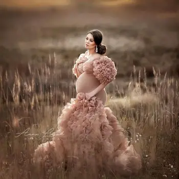 בת ים את הכתף נשים בהריון צילומים גלימות טול קפלים לידה חלוק נשים להתלבש תינוק מקלחת שמלות צילום