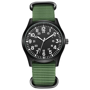 גברים אופנה ניילון ארוגים בנד קוורץ שעון חיל-האוויר שדה שעונים גברים מספרים גדולים פשוטה שעון ספורט 24 שעות הצג