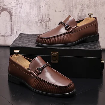 גברים חדשים נעלי עור להחליק על נעליים לקיץ עסקים רשמית נעליים מזדמנים נוער בסגנון בריטי נעלי