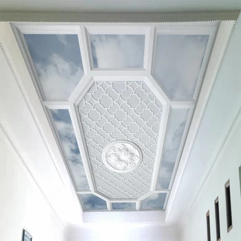 גודל מותאם אישית ציור קיר נייר האירופי יצירתי שמיים כחולים, עננים לבנים גבס גילוף 3D הקלה טפט התקרה גג בית קישוט