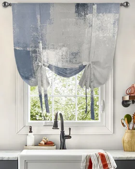 גיאומטרי מופשט ציור שמן מרקם עניבת פרפר וילונות סלון חדר שינה מודרני לקשור וילון חלון המטבח קצר וילונות