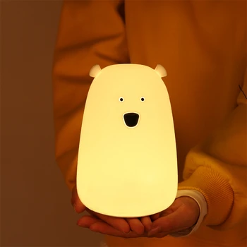 דוב חמוד LED לילה אור Decoracion מותק הילדים המנורה שליד המיטה סיליקון חיישן מגע הקש על שליטה מנורות לילדים, מתנת יום הולדת