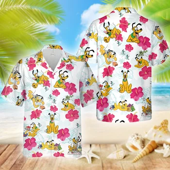 דיסני פלוטו הכלב הוואי חולצות גברים נשים קיץ, שרוול קצר חולצות הוואי דיסני חולצות החוף מזדמנים חולצות Harajuku העליון