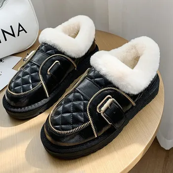 האופנה החורף לנשים קטיפה מגפי שלג נשים אלגנטי קרסול אתחול חם פרווה נעלים נוחות עבה התחתונה להחליק על הקרסול Botties