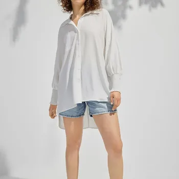 האישה הקיץ מוצק צבע נוחות מתאים שרוול ארוך טרי ומתוק בסגנון חולצת שרוול קצר לנשים