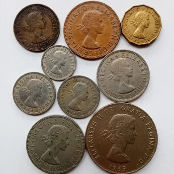 הבריטי סט מלא של 9 מטבעות בריטי המלכה מטבע 50-1960 אליזבת גרסה נשית