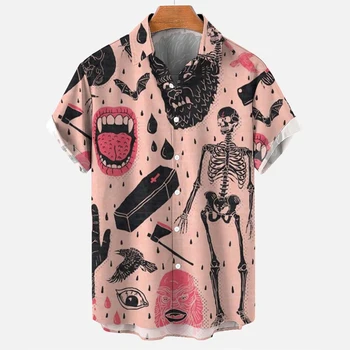 הגולגולת 3d הוואי חולצות על בן אדם חופשי לנשימה קיץ של גברים מקרית חולצות אופנת רחוב החוף זכר החולצה גודל עם שרוולים קצרים