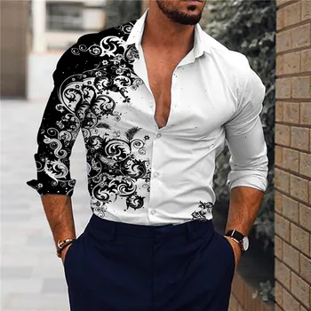 החבר החדש חולצות שרוול ארוך דק כפתור דש גברים מקסימום נופלים 2023 אופנה 3D חול טובעני הדפסה נובל נשף מסיבת חולצות S-6XL