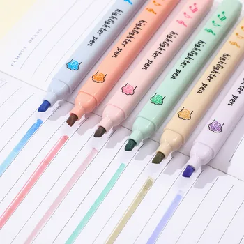 החתול טופר 6 צבעים מדגיש סט של התלמידים עט סימון גבוהה יופי להפוך הערות מפתח פלורסנט העט מתנה